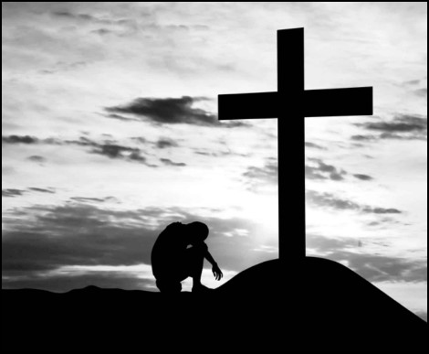 Picture of a man kneeling before a cross. Teaser pic for Repent article.